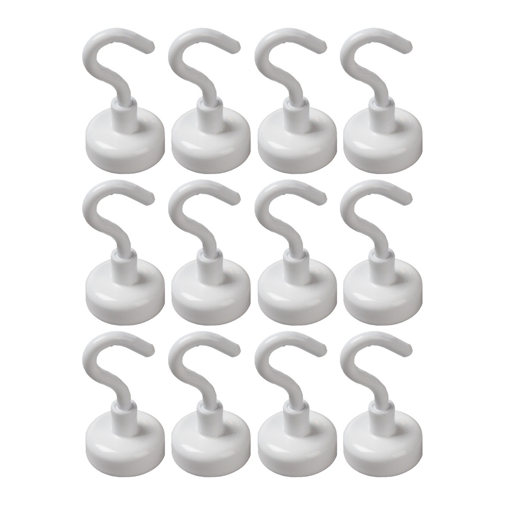 Ceramic Ferrite Pot Magnet Ø25mm with Hook - White (12 pack)